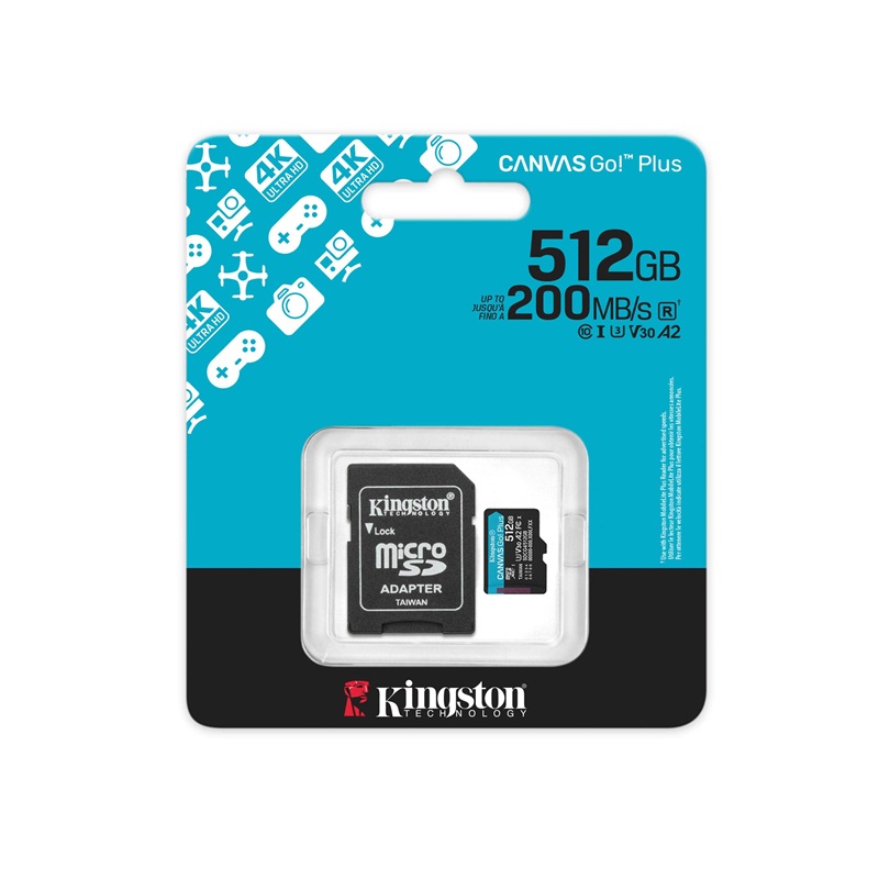 MEMORIA MICROSD KINGSTON 512GB V30 A2 U3 CANVAS GO plus SDCG4/512GB hasta 200mb/s