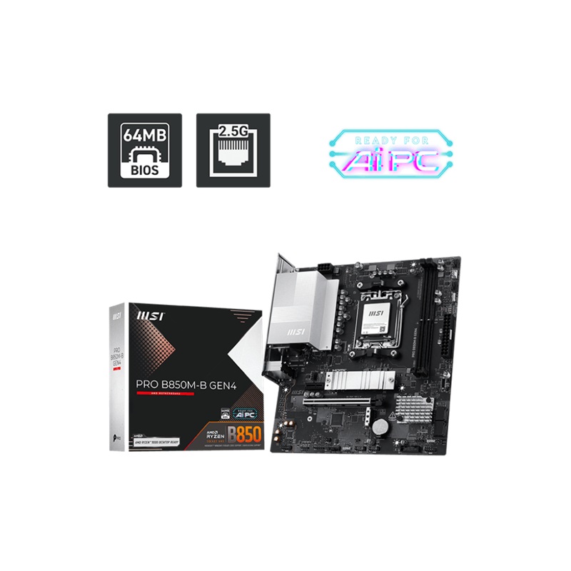 MOTHERBOARD MSI PRO B850M-B AM5 (2DIMMS DDR5 M.2 X2 SATA X4) LAN 2.5Gbps