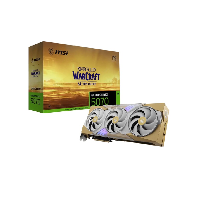 TARJETA DE VIDEO MSI WORLD OF WARCRAFT MIDNIGHT RTX5070 12GB GDDR7 G507012WMLEC dorado