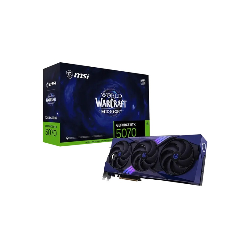 TARJETA DE VIDEO MSI WORLD OF WARCRAFT MIDNIGHT RTX5070 12GB GDDR7 G507012WMVEC AZUL
