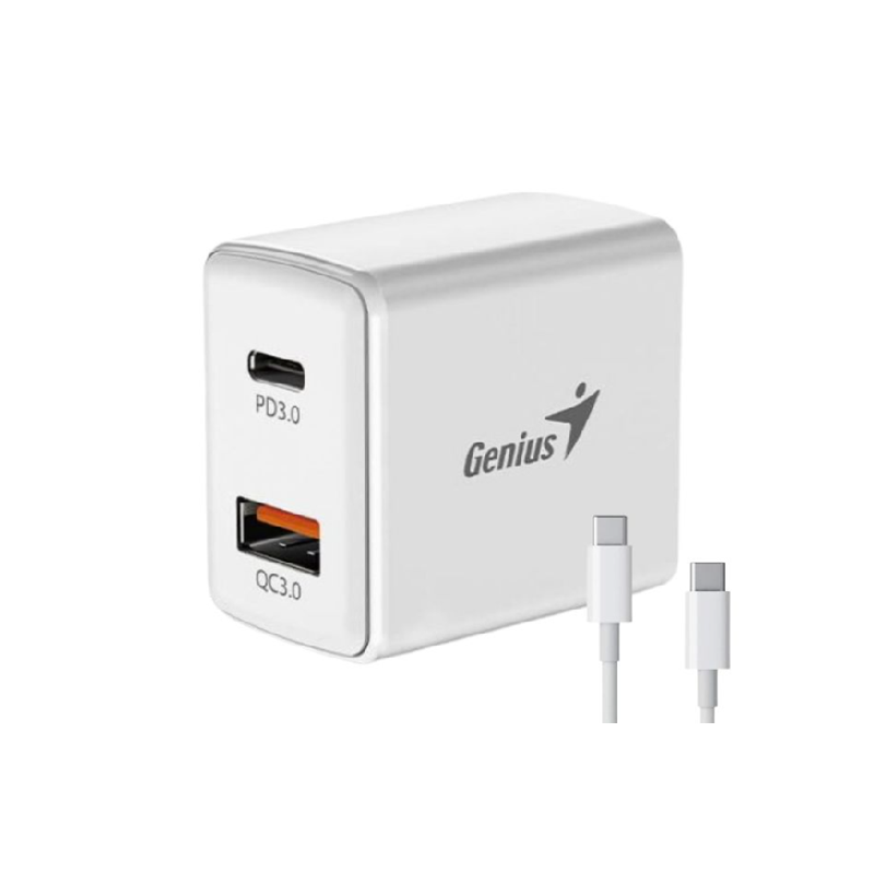 CUBO DE CARGA 20W TIPO C Y USB-A GENIUS PD-20ACP BLANCO CON CABLE TIPO C