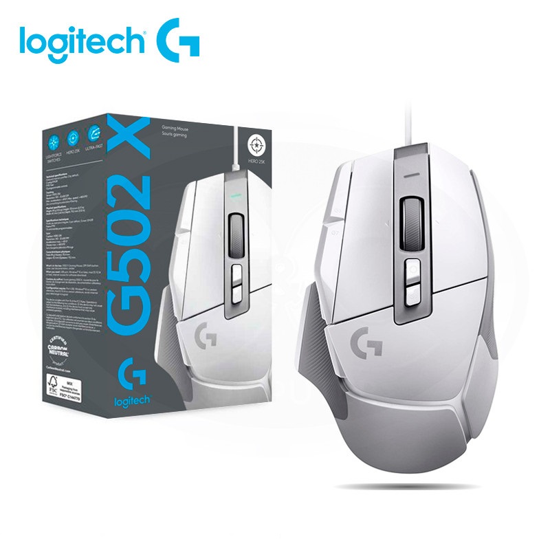 MOUSE USB LOGITECH G502 X LIGHTFORCE HERO 25K 910-006144 WHITE