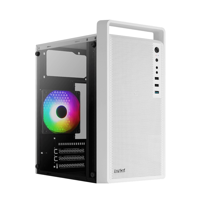 CASE MINITOWER AEROCOOL CS-109-G-WT-V1 TEMPERED GLASS 1 FAN RAINBOW USB 3.0 X2