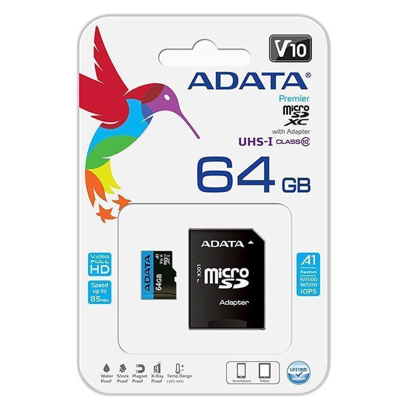 MICROSD ADATA 64GB C10 AUSDX64GUICL10A1-RA1