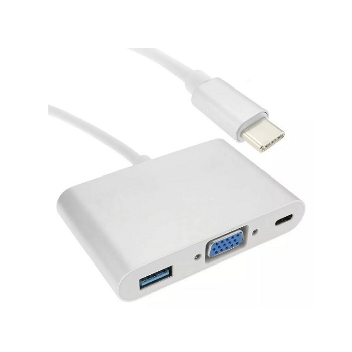 HUB USB TIPO C A VGA USB 3.0 Y TIPO C CQT-D13 SILVER