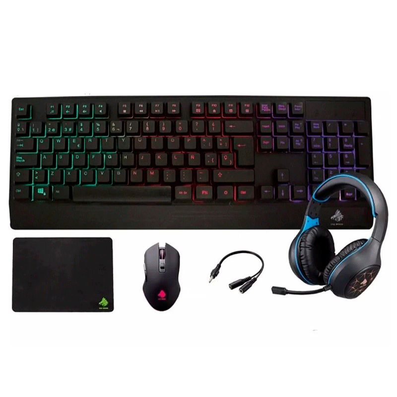 KIT TECLADO MOUSE HEADSET Y MOUSEPAD EAGLE WARRIOR RHINO