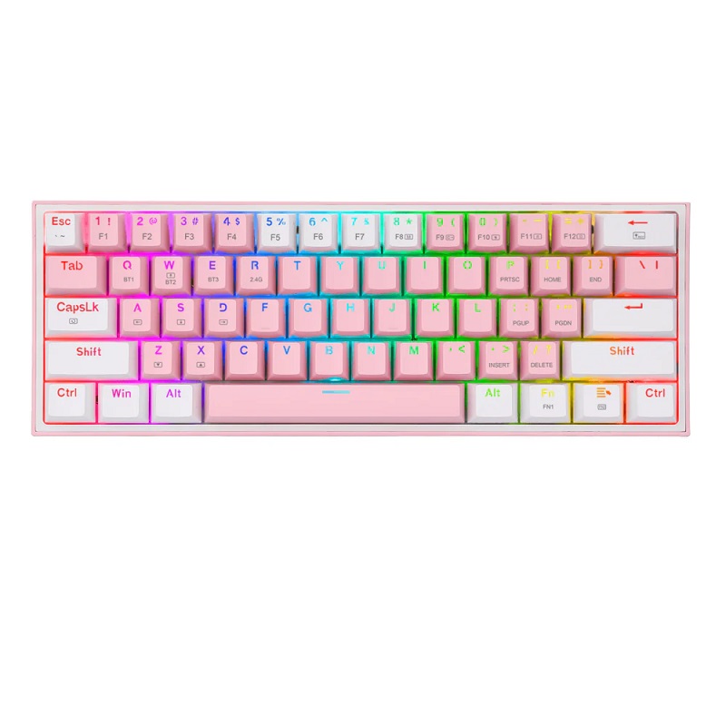 TECLADO MECANICO INALAMBRICO REDRAGON FIZZ PRO K616-RGB ROSADO/BLANCO SW RED 60%