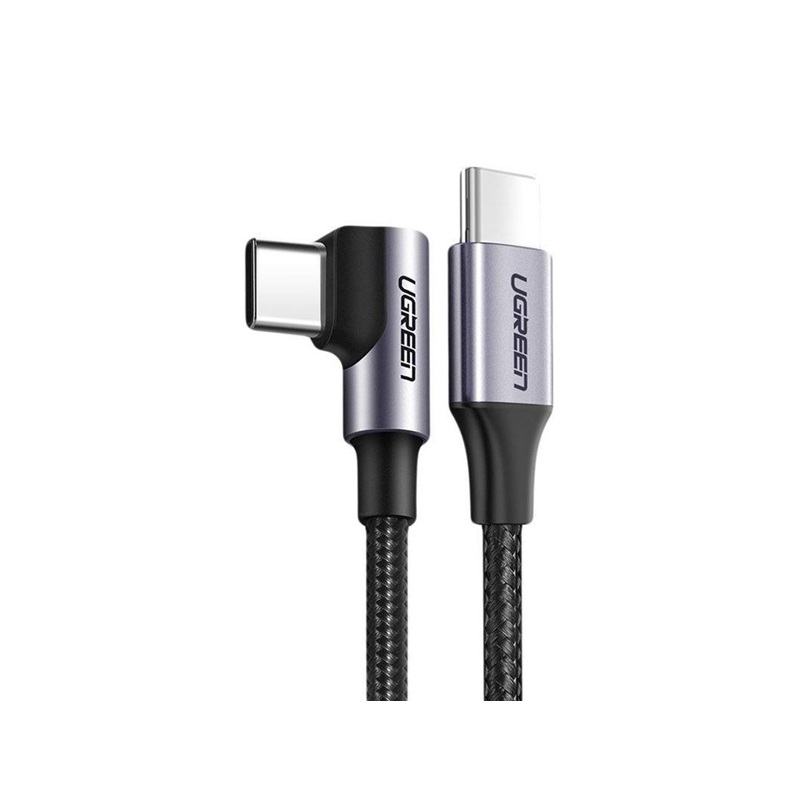CABLE USB-C MACHO-MACHO UGREEN US255 1M BRAIDED 60W NEGRO EN ANGULO DE 90GRADOS 50123