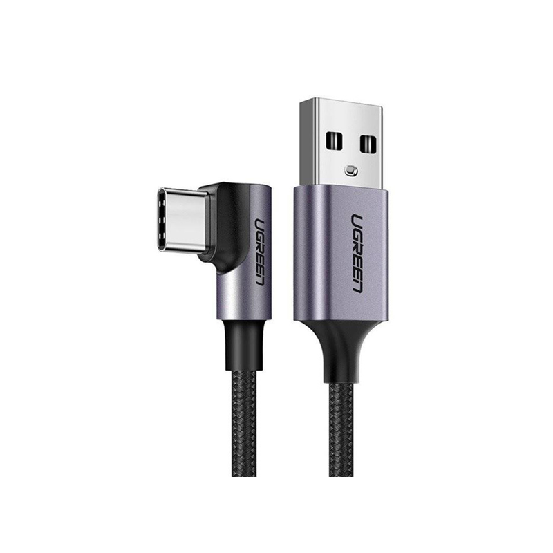 CABLE USB HACIA USB TIPO C UGREEN US284 2M BRAIDED 3A NEGRO EN ANGULO DE 90