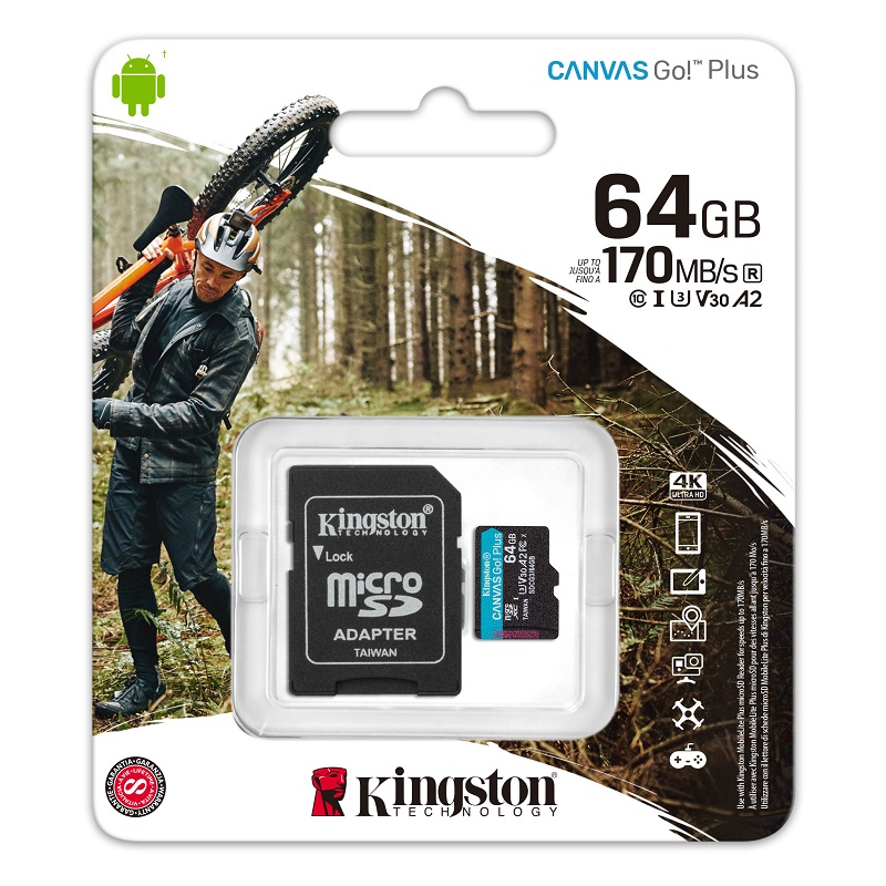 MEMORIA MICROSD KINGSTON 64GB V30 U3  CANVAS GO plus SDCG3/64GB
