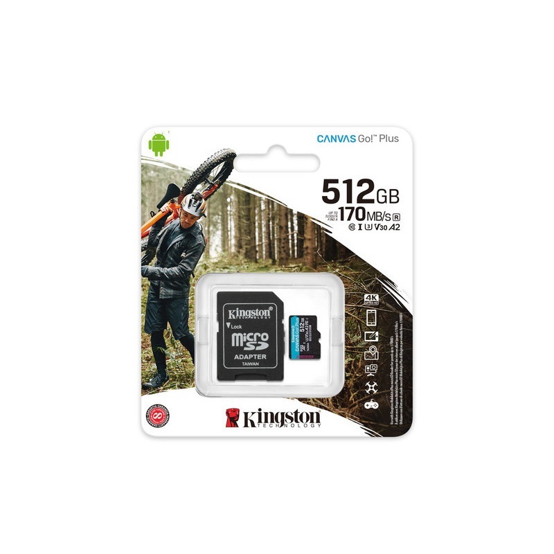 MEMORIA MICROSD KINGSTON 512GB V30 U3  CANVAS GO plus SDCG3/512GB