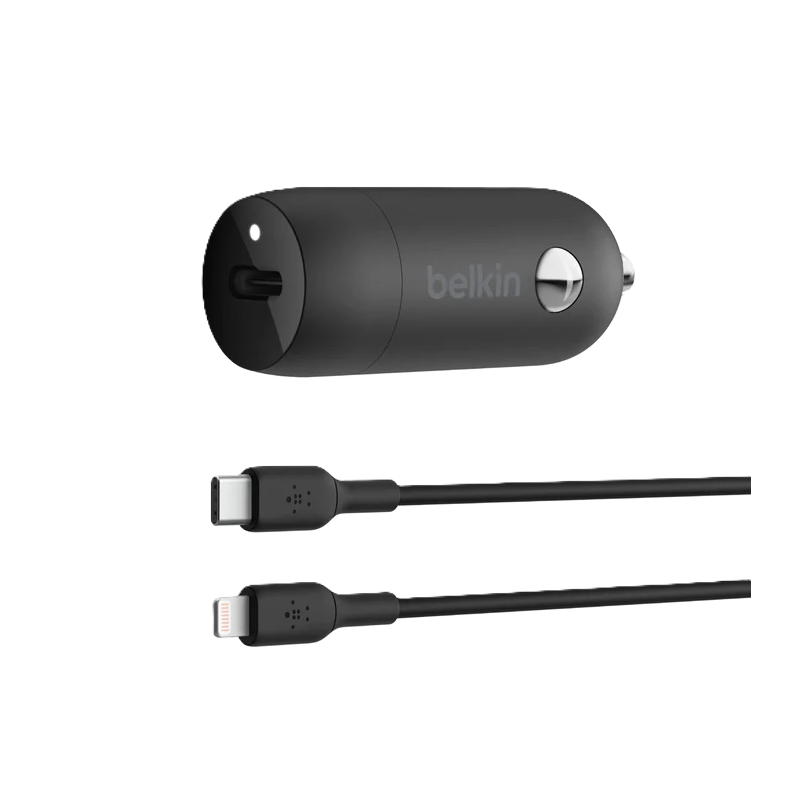 CARGADOR EN VEHICULO PARA TELEFONO BELKIN Y CABLE TIPO C A LIGHTING PPS 30W CCA004BT1MBK-B5 NEGRO