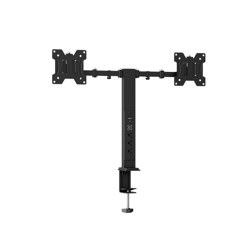 SOPORTE DOBLE PARA MONITOR CON TORNILO DE PRESION VESA 75 100 HASTA 32P KLIP XTREME KMM-510 CON TOMACORRIENTE Y USB-C USB-A