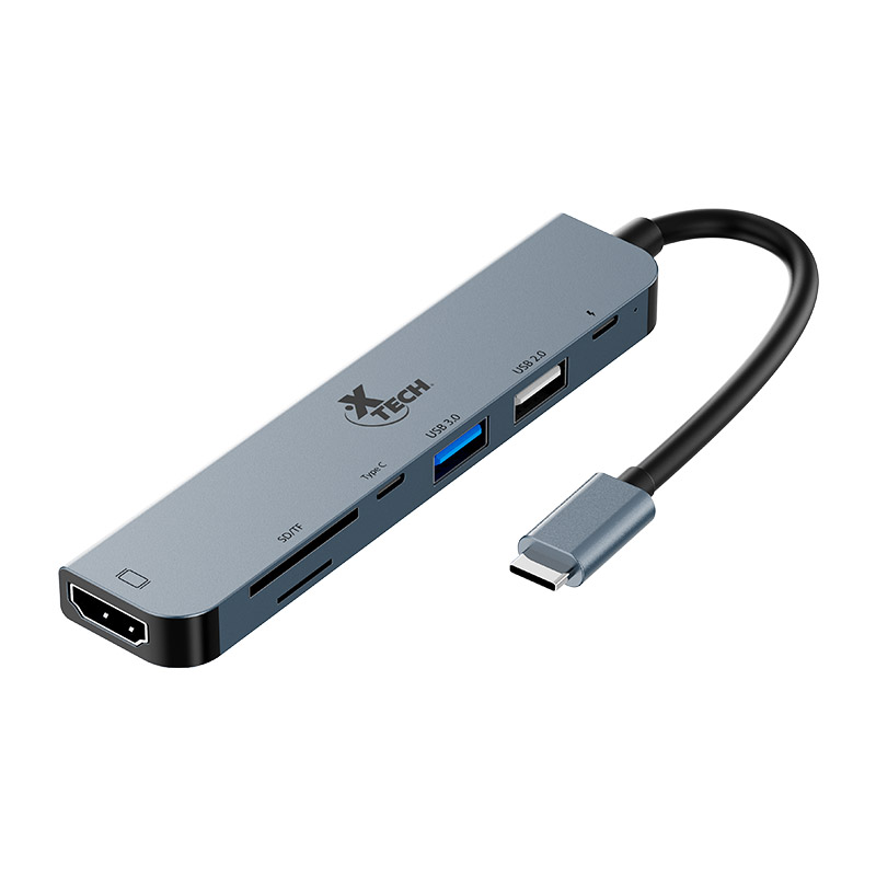 HUB USB TIPO C XTECH (HDMI 4K 30Hz)TF CARD USB X2 USB-C PD 60W XTC571 7IN1