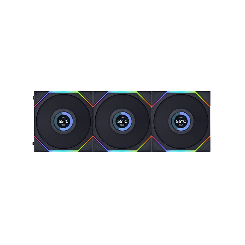 KIT 3 VENTILADOR PARA CASE LIAN LI UNI FAN TL LCD 120MM RGB NEGRO 1.6P LCD GIF MP4 JPG PNG 12TLLCD3B