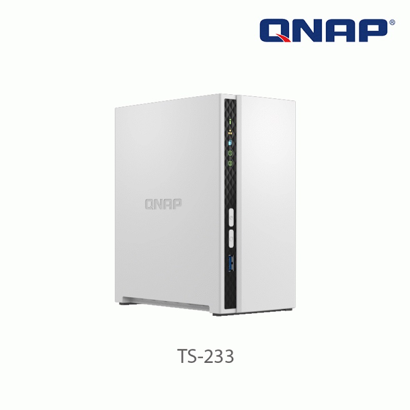 NAS SERVER QNAP TS-233 ARM A55 QUADCORE RAM 2GB 2 BAHIAS PARA SSD/HHD CON NPU AI 