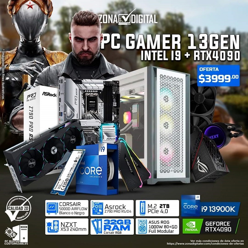 COMBO DE PC GAMER INTEL CORE i9 13900K + RTX4090, Z790, RAM 32GB, SSD M.2 2TB