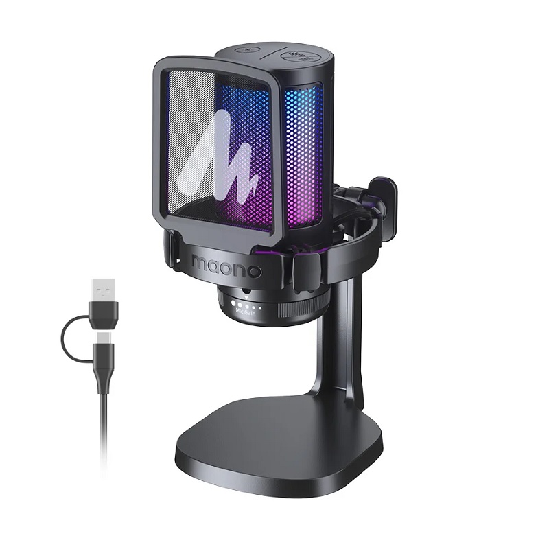 MICROFONO PROFESIONAL MAONO DGM20 RGB USB CON MONTURA Y POP FILTER