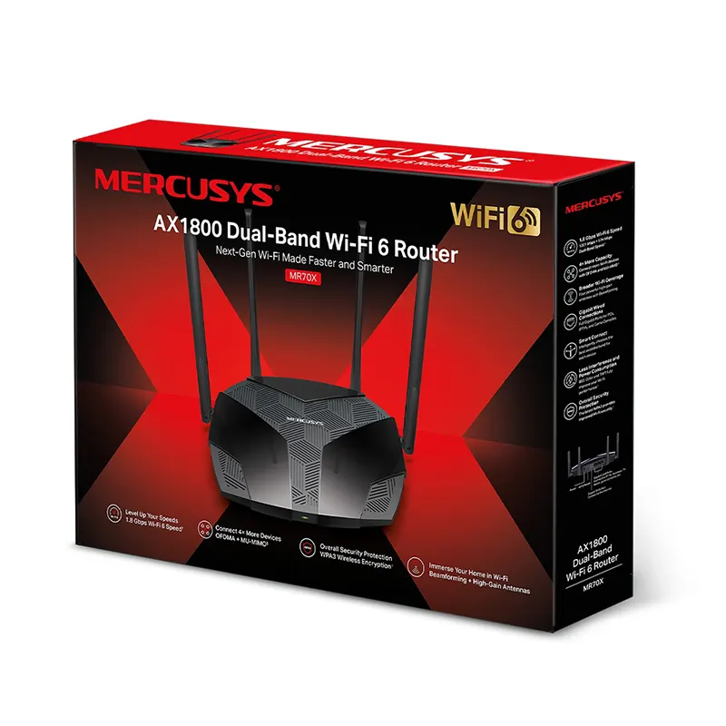 ROUTER DUALBAND MERCUSYS MR70X AX1800 WIFI6 4ANTENAS 5dBi