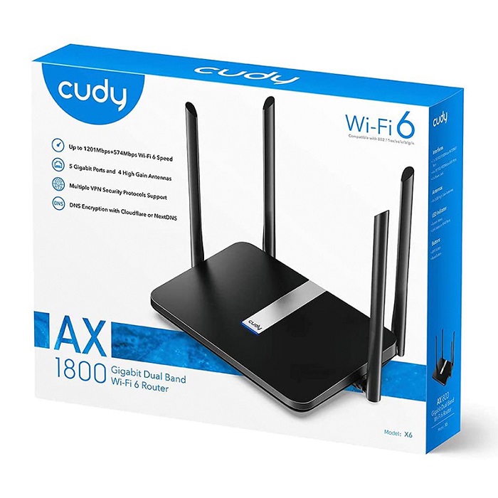 ROUTER DUALBAND CUDY X6 V2 AX1800 WIFI6 4 ANTENAS 5dBi 5 PUERTOS ETERNET GIGABITE