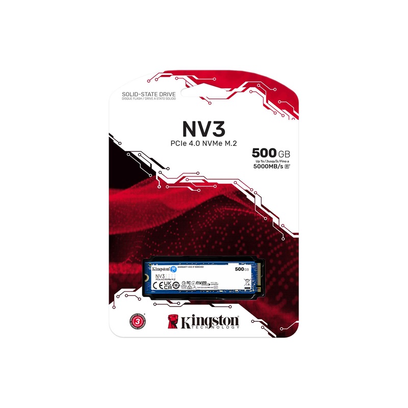 UNIDAD DE ALMACENAMIENTO M.2 KINGSTON 500GB NV3 SNV3S/500G PCI-E 4.0 5000MB/s LECTURA