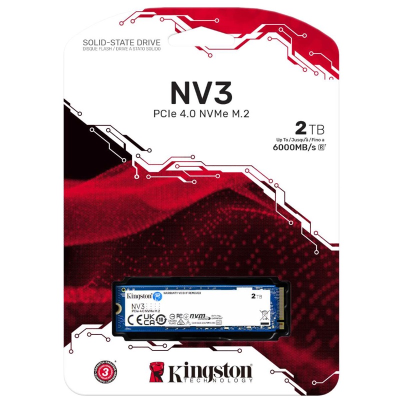 UNIDAD DE ALMACENAMIENTO M.2 KINGSTON 2TB NV3 SNV3S/2000GB PCI-E 4.0 6000MB/s LECTURA